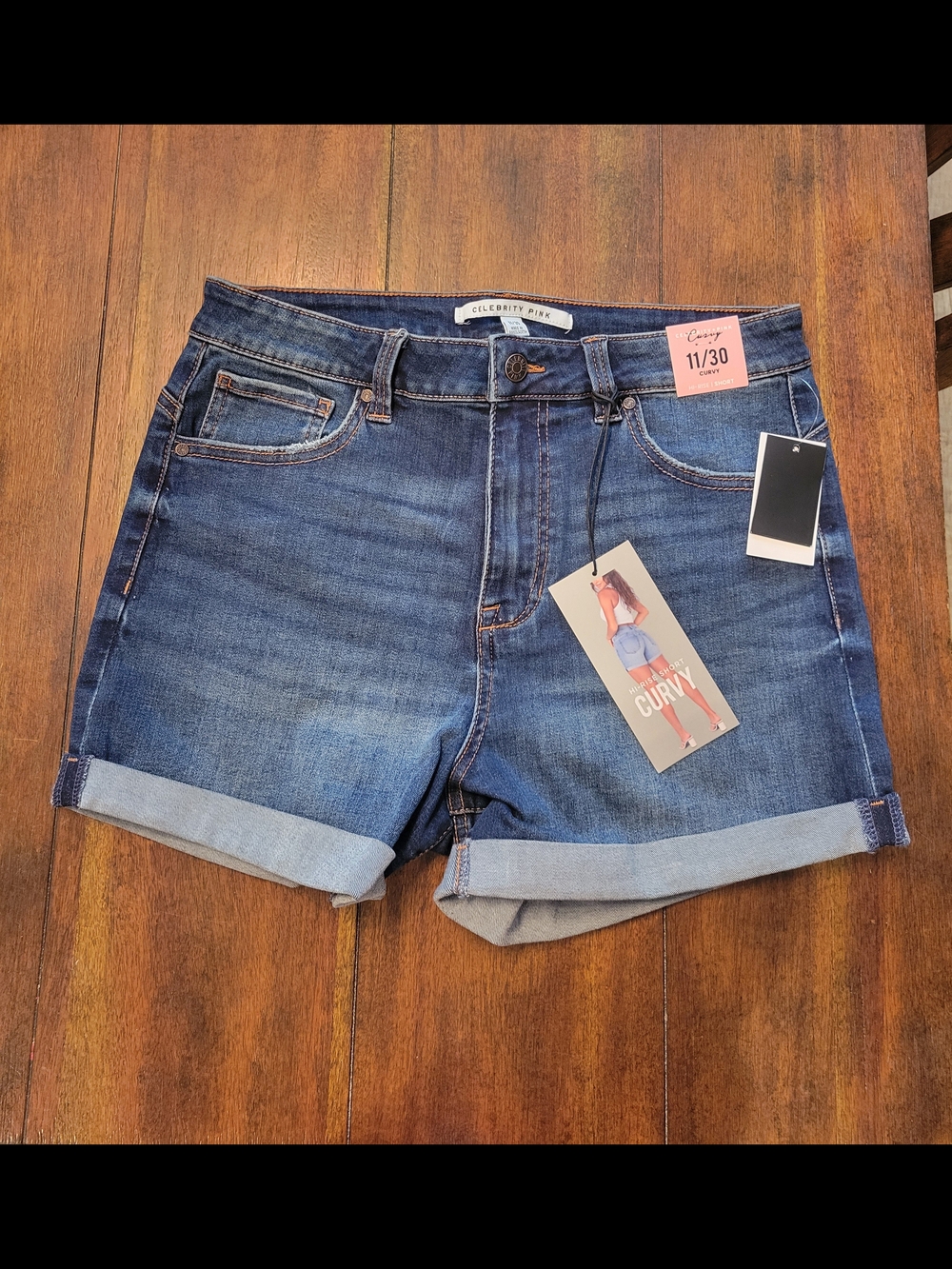 NWT Celebrity Pink Curvy Roll-Cuff Jean Shorts — Blue